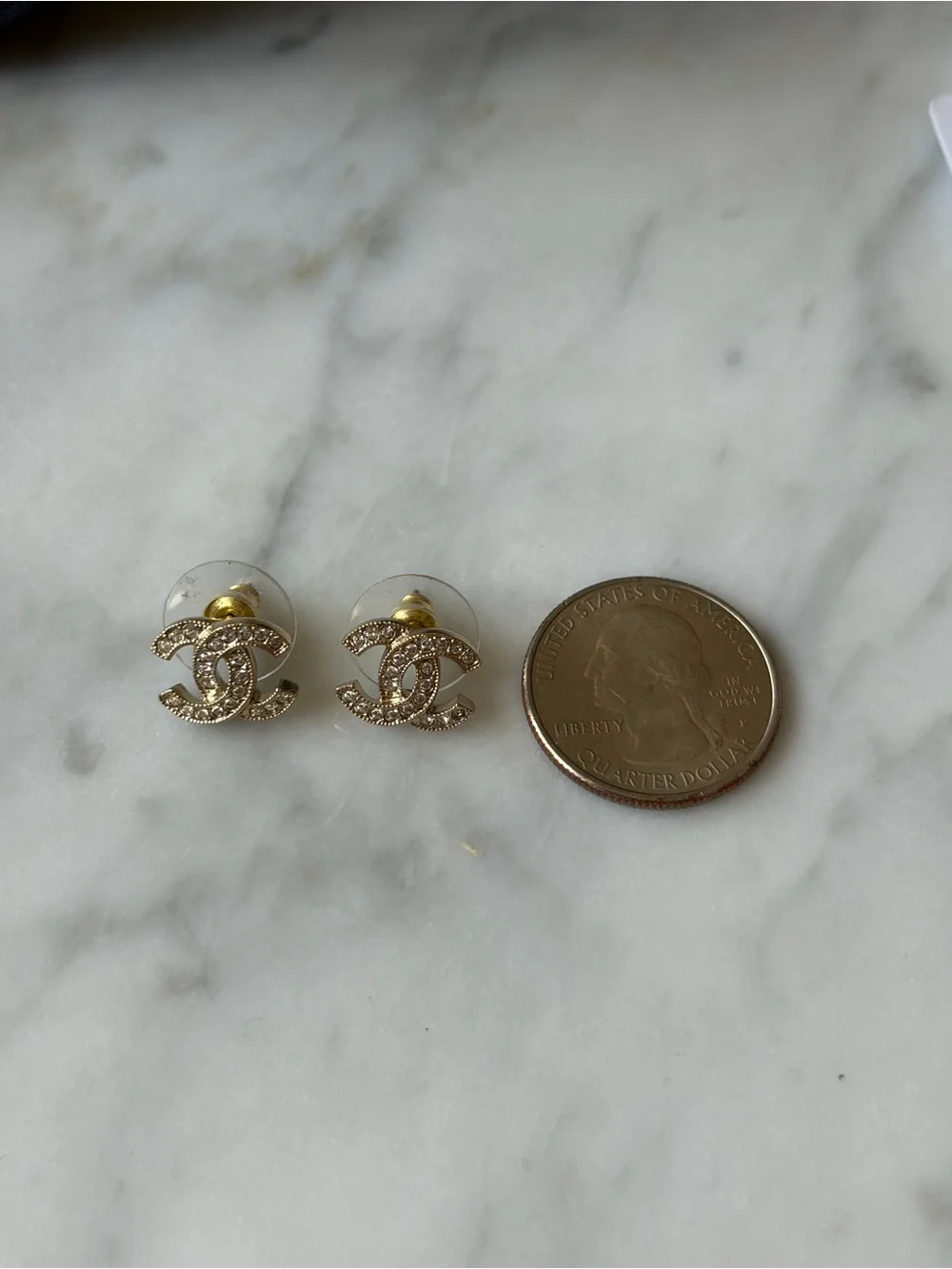 Chanel Gold Crystal CC Logo Stud Earrings - Gold